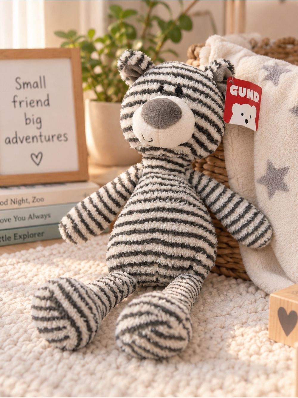 GUND Zag Zebra Plush Stuffed Animal Gray White Striped NWT